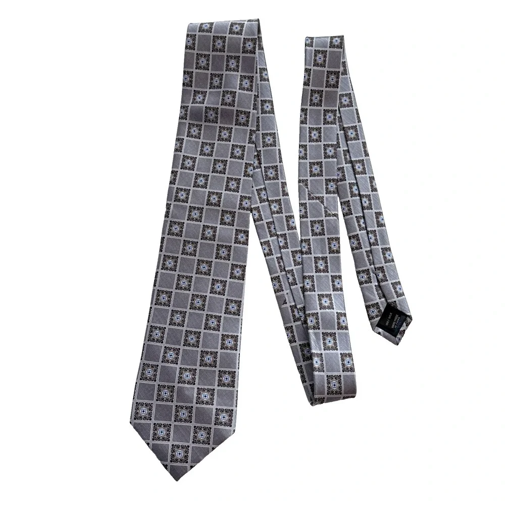 New Jos A Bank Gray Silk Jacquard Necktie Tie 60